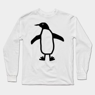 Cute Animals Black Line Doodle Penguin Long Sleeve T-Shirt